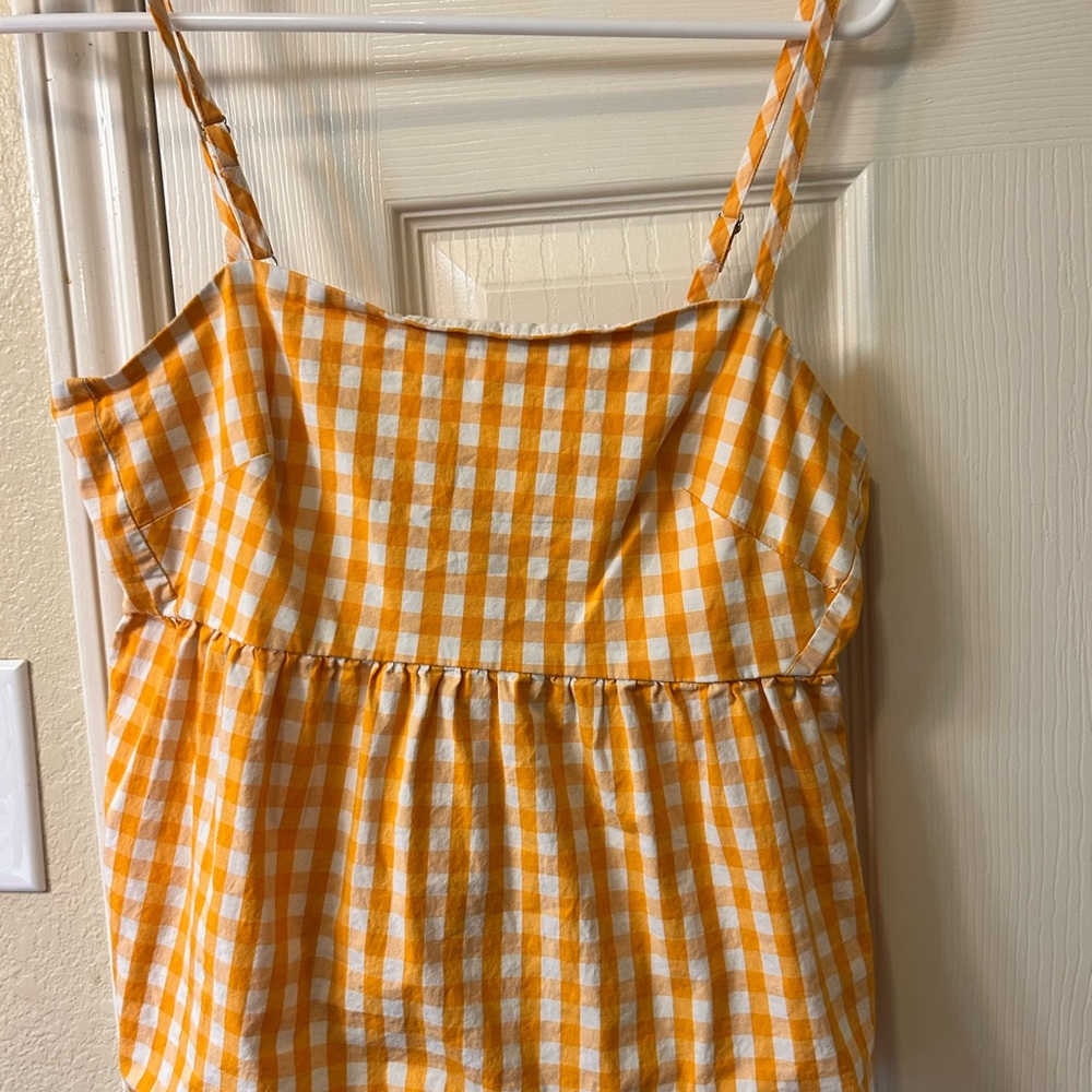 J. Crew Orange and White Gingham Spaghetti-Strap tank